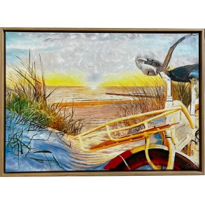 Ved Havet, oliemaleri af Sarah H�i 50x70cm