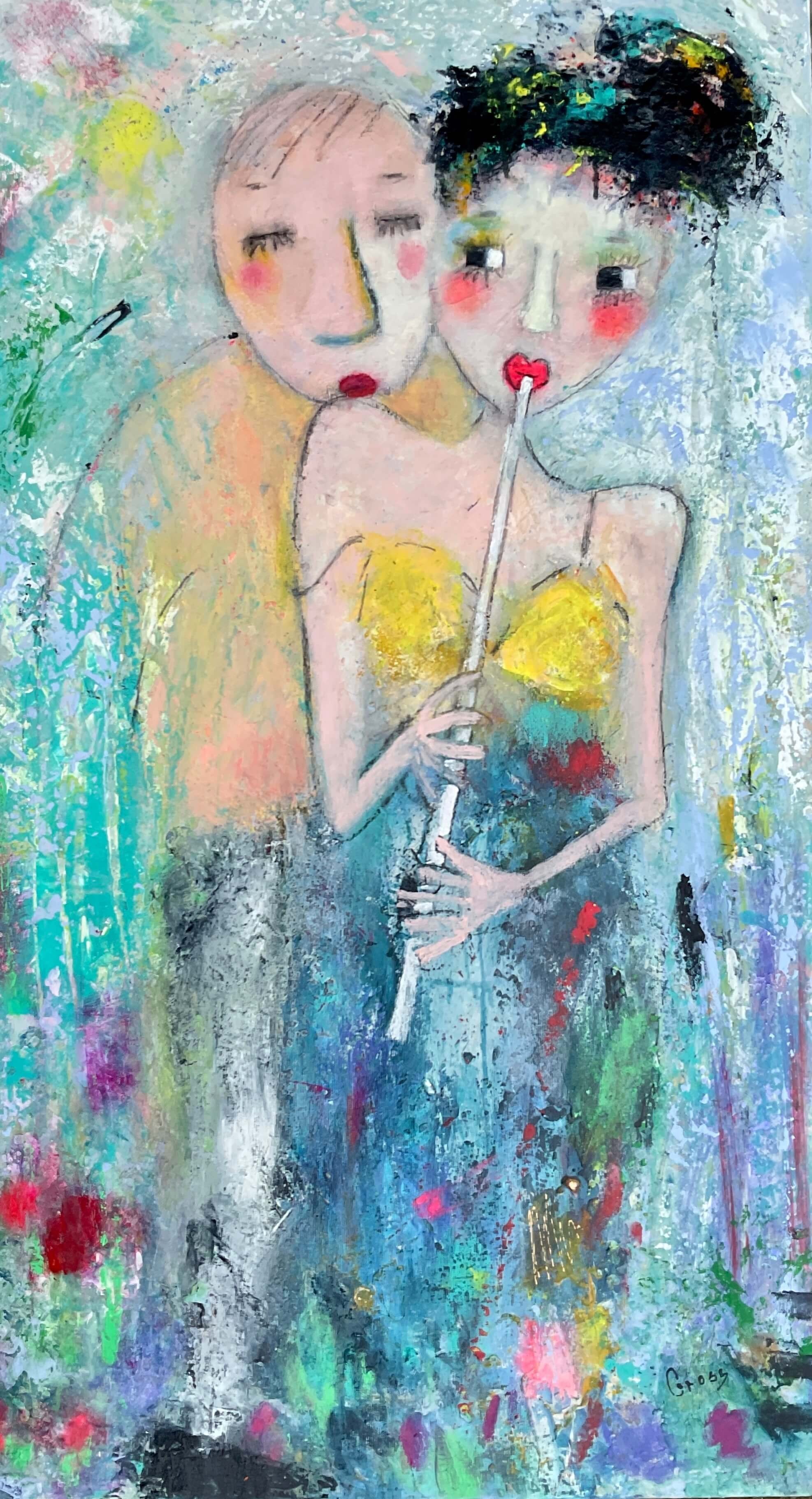 For fl�jte og henteg�r, maleri af Inge Merete Gross 30x30cm