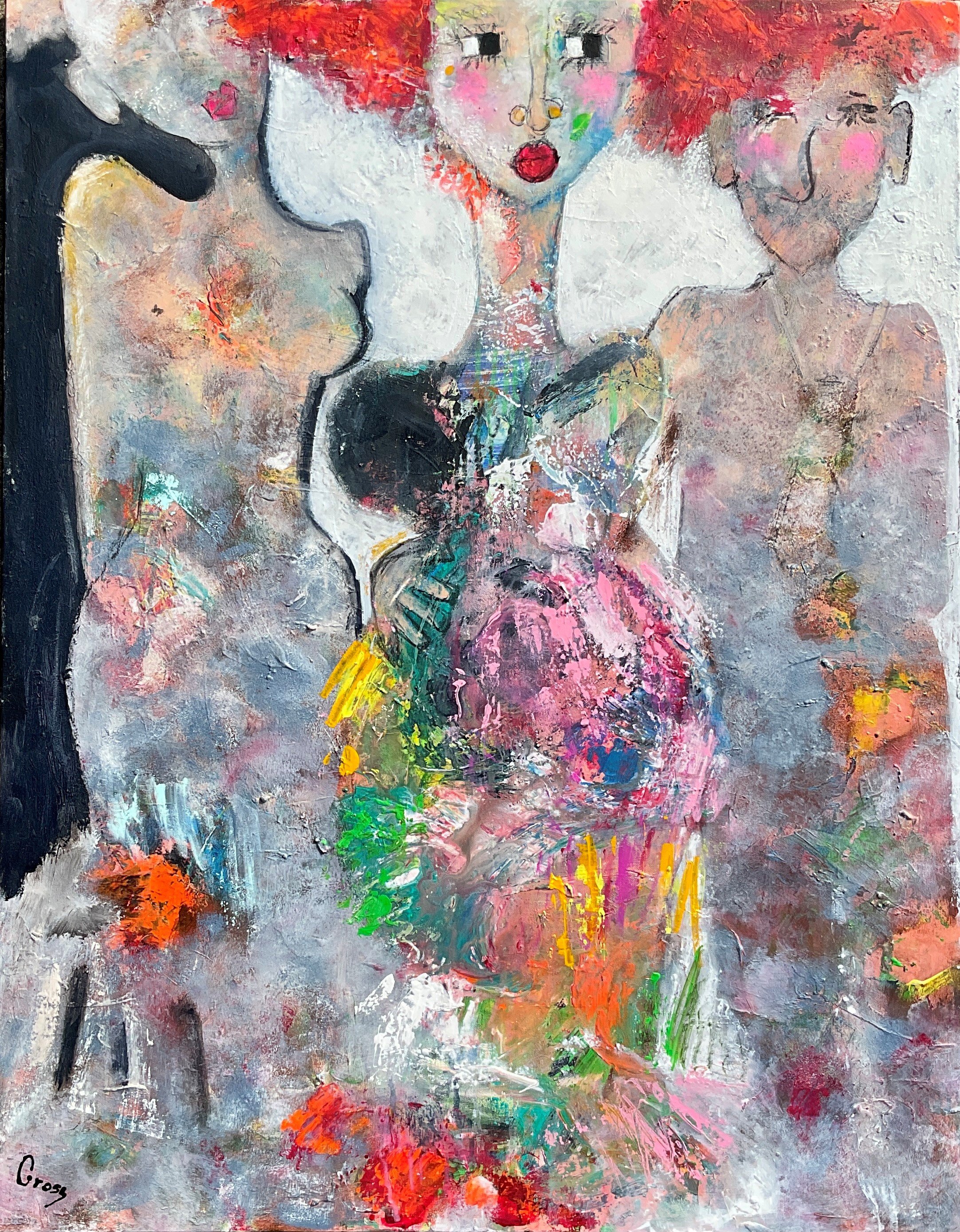 tredje hjul p� en gig, maleri af Inge Merete Gross,90x70cm