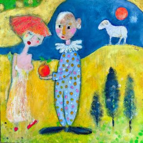 Fristelser, maleri af Inge Merete Gross, 80x80cm