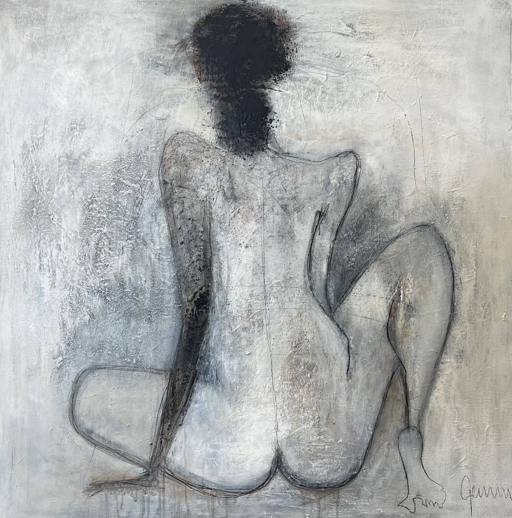 Susanne Gemmer 100x100cm abstrakt maleri med kvinde