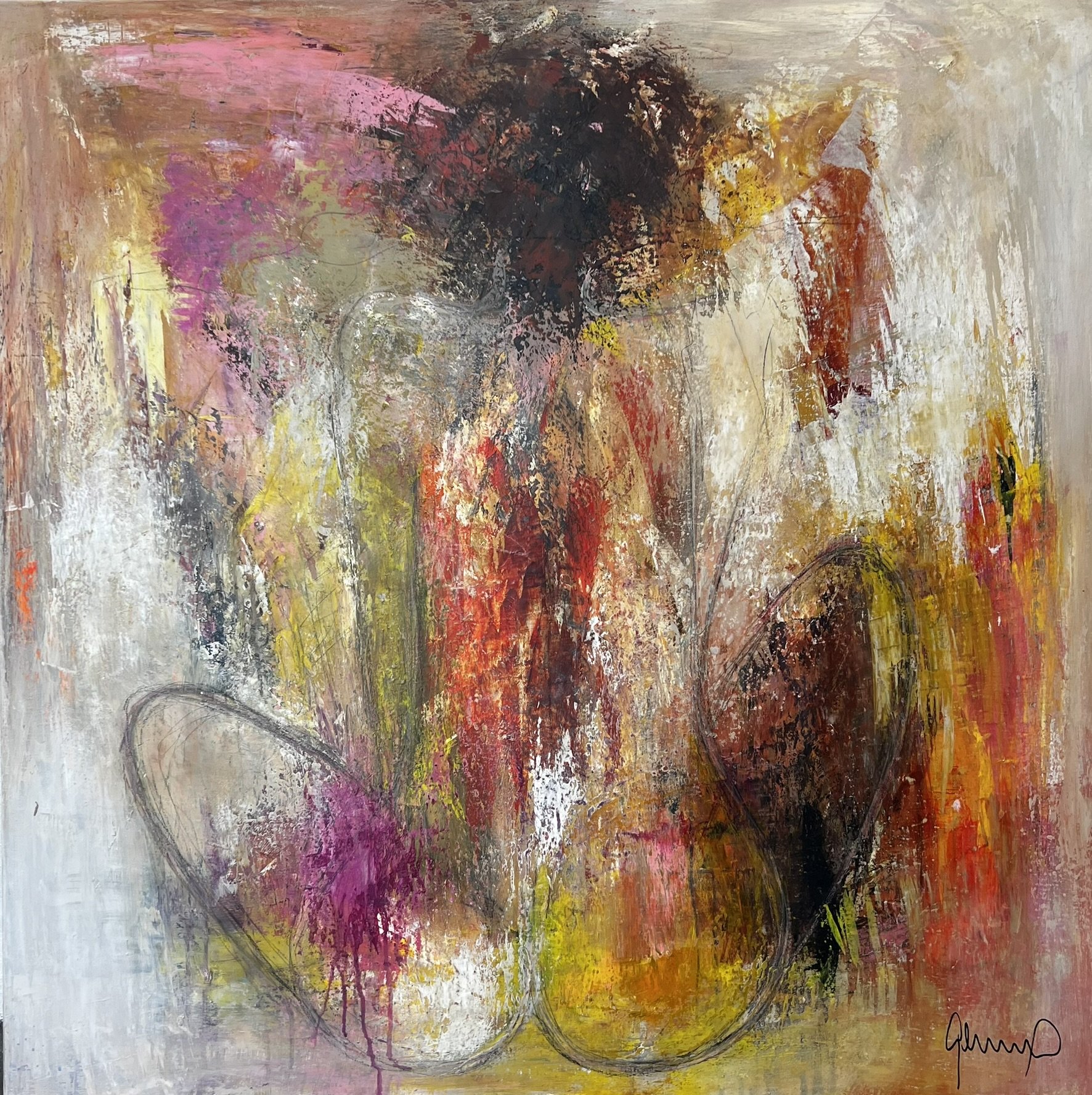 Susanne Gemmer 100x100cm abstrakt maleri med kvinde