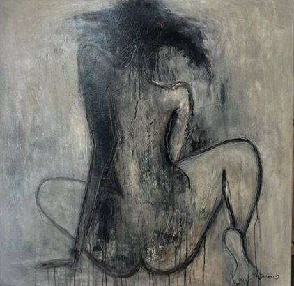 Susanne Gemmer 100x100cm abstrakt maleri med kvinde