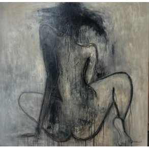 Susanne Gemmer 100x100cm abstrakt maleri med kvinde