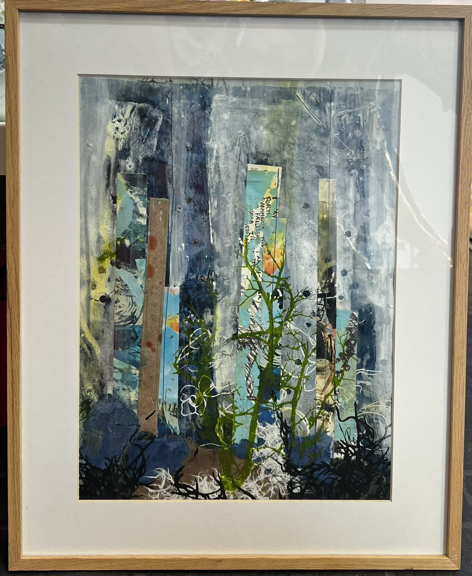 Abstrakt Collage af Rie Br�dsgaard, maleri 40x50cm