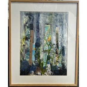 Abstrakt Collage af Rie Br�dsgaard, maleri 40x50cm