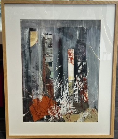 Abstrakt Collage af Rie Br�dsgaard, maleri 40x50cm