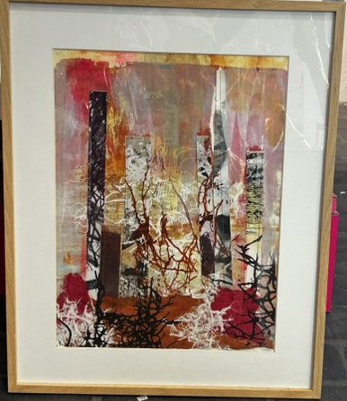 Abstrakt Collage af Rie Br�dsgaard, maleri 40x50cm