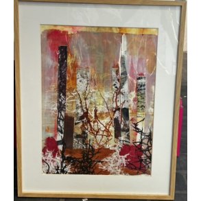 Abstrakt Collage af Rie Br�dsgaard, maleri 40x50cm