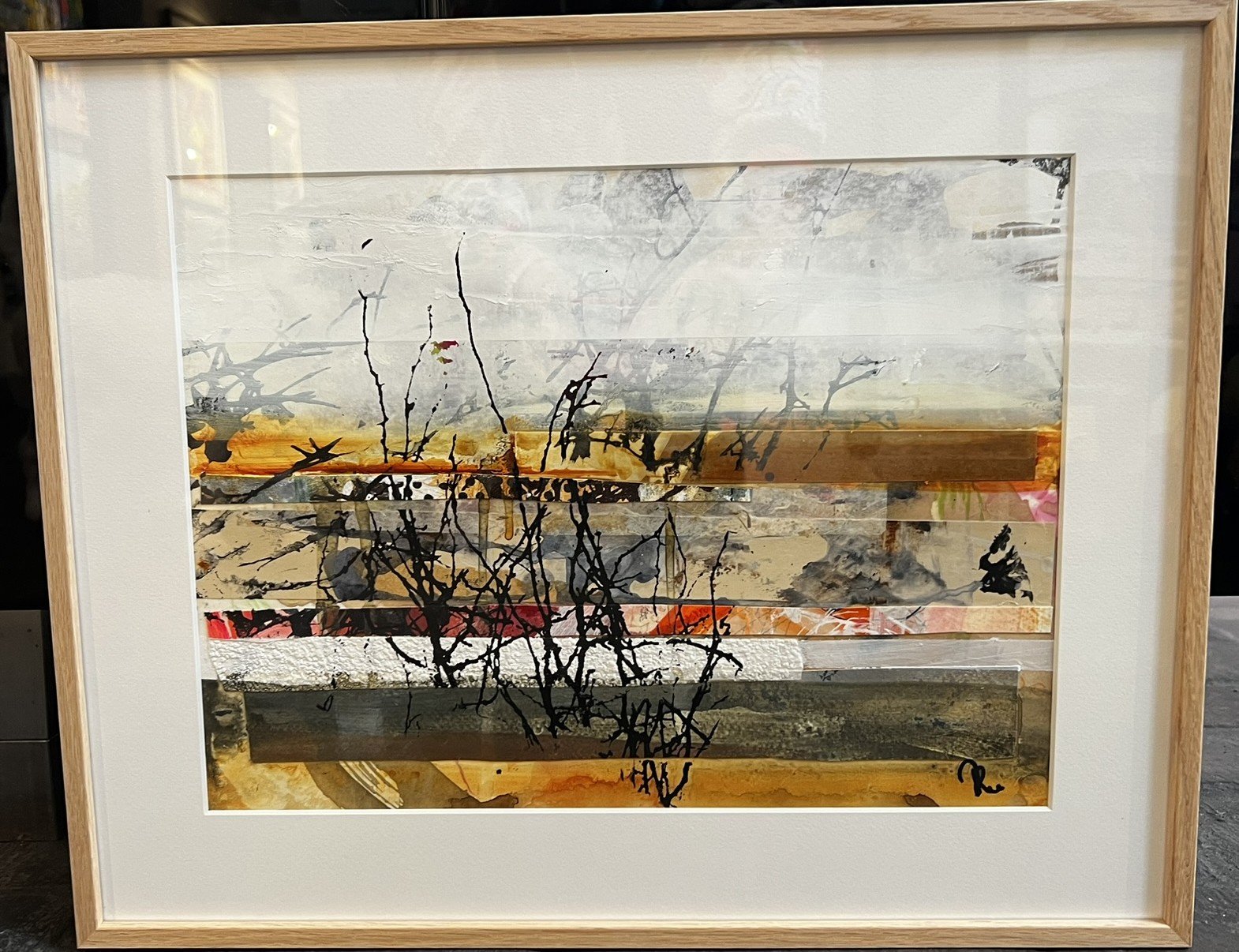 Abstrakt Collage af Rie Br�dsgaard, maleri 40x50cm