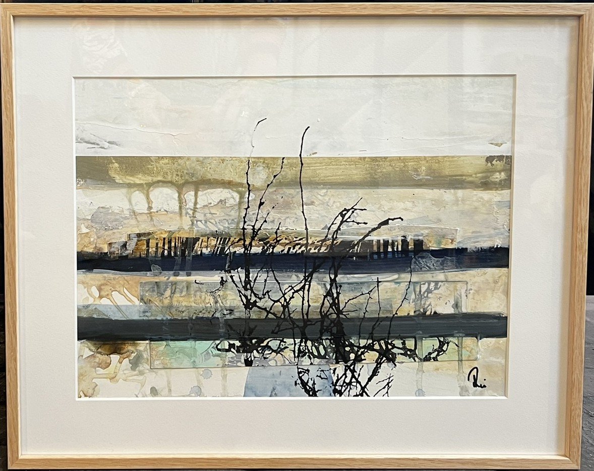 Abstrakt Collage af Rie Br�dsgaard, maleri 40x50cm