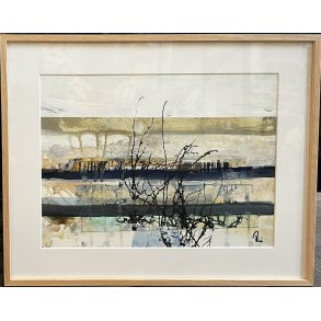 Abstrakt Collage af Rie Br�dsgaard, maleri 40x50cm