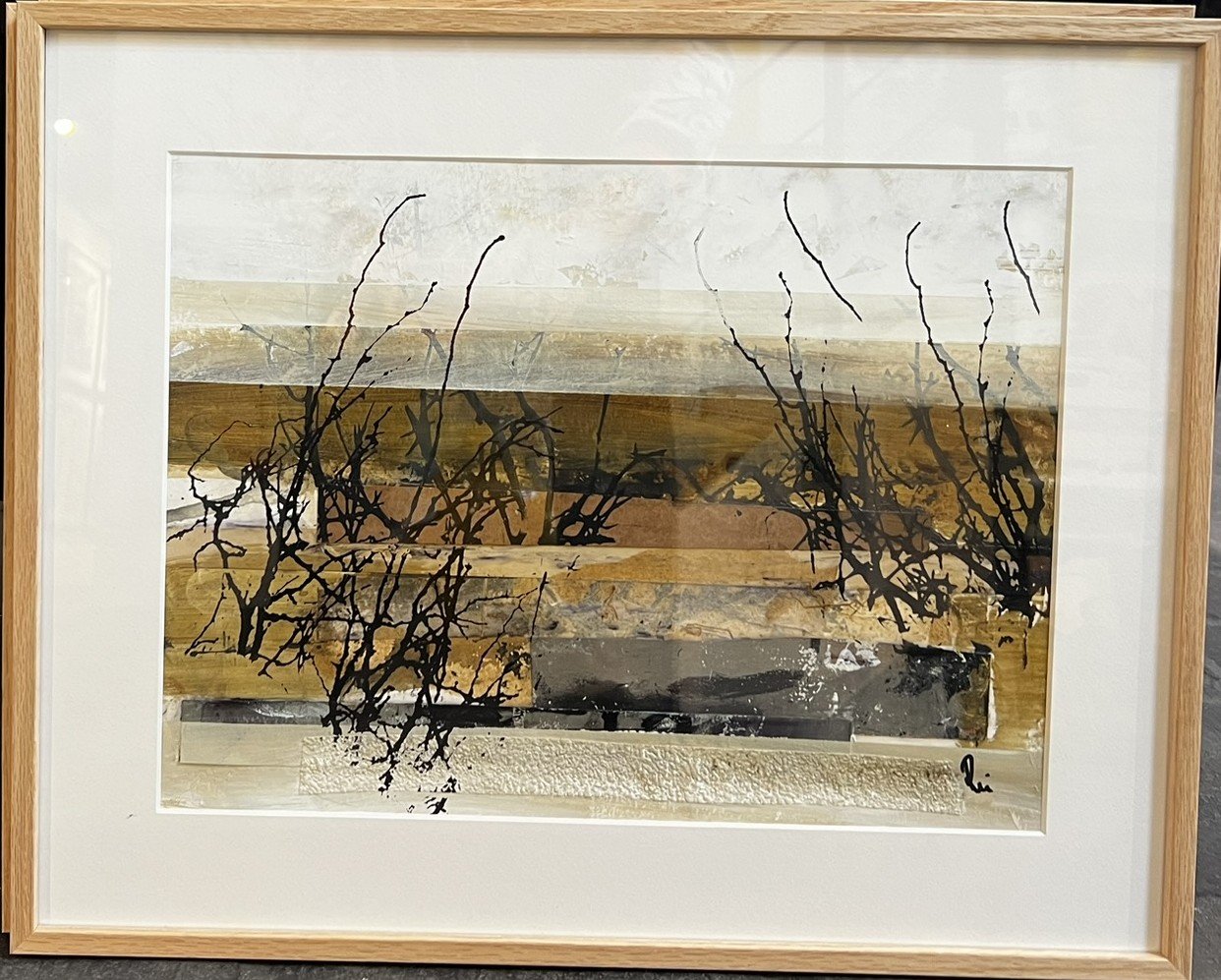 Abstrakt Collage af Rie Br�dsgaard, maleri 40x50cm