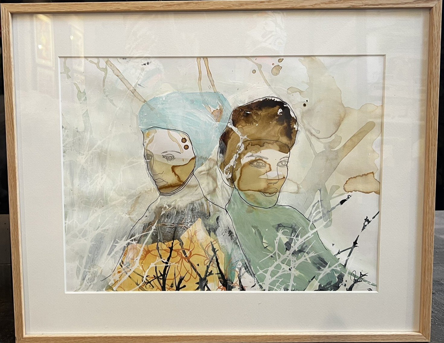 Abstrakt Collage af Rie Br�dsgaard, maleri 40x50cm