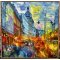 Aftenstemning Aarhus, 100x100cm oliemaleri af Sarah H�i