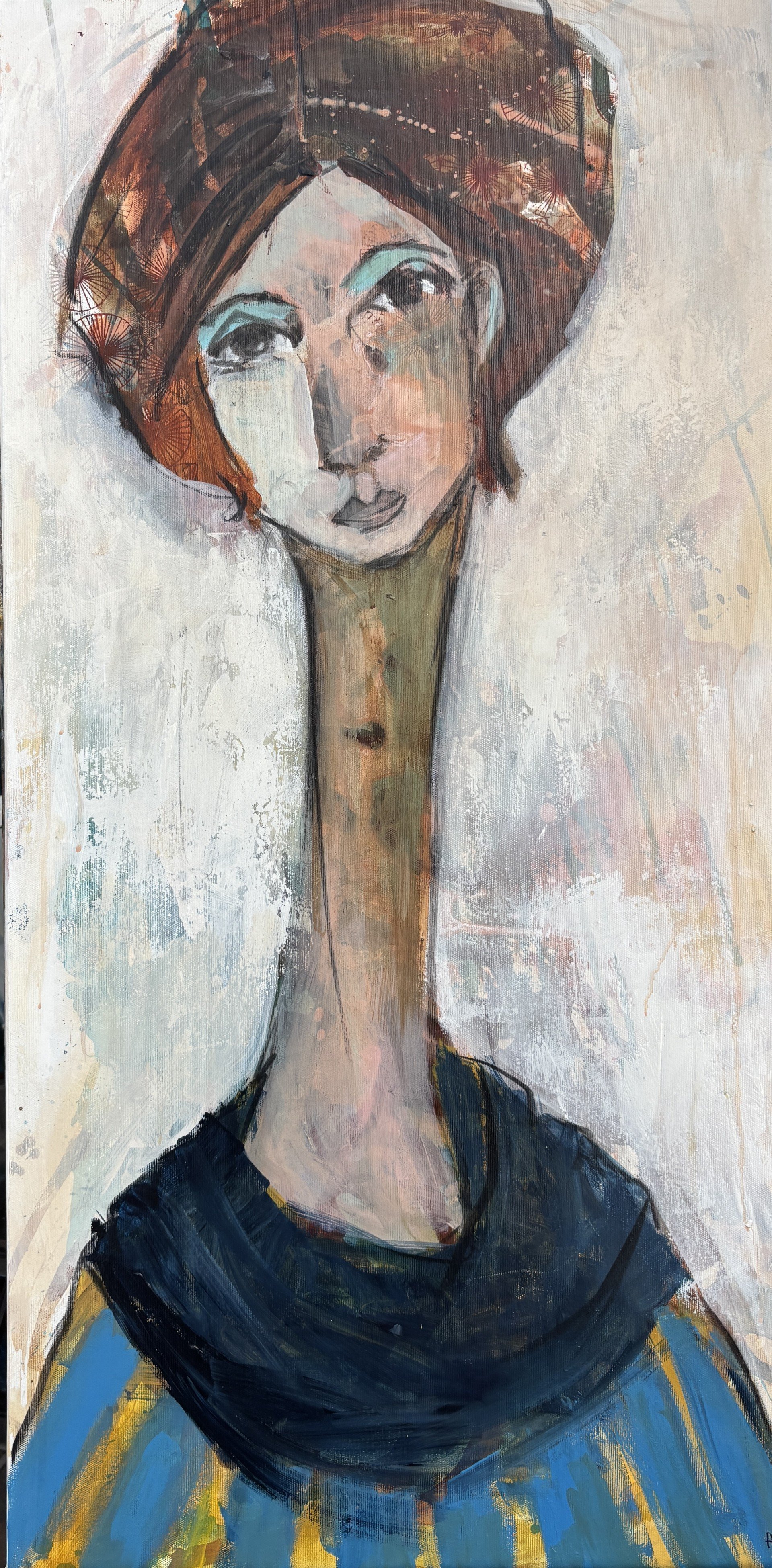 Abstrakt maleri, portr�t af kvinde Annemette Hoier 50x100cm