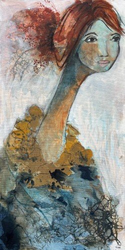 Abstrakt maleri, portr�t af kvinde Annemette Hoier 50x100cm