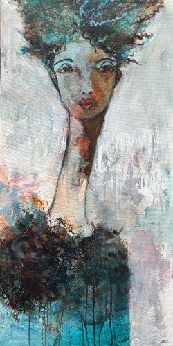 Abstrakt maleri, portr�t af kvinde Annemette Hoier 50x100cm
