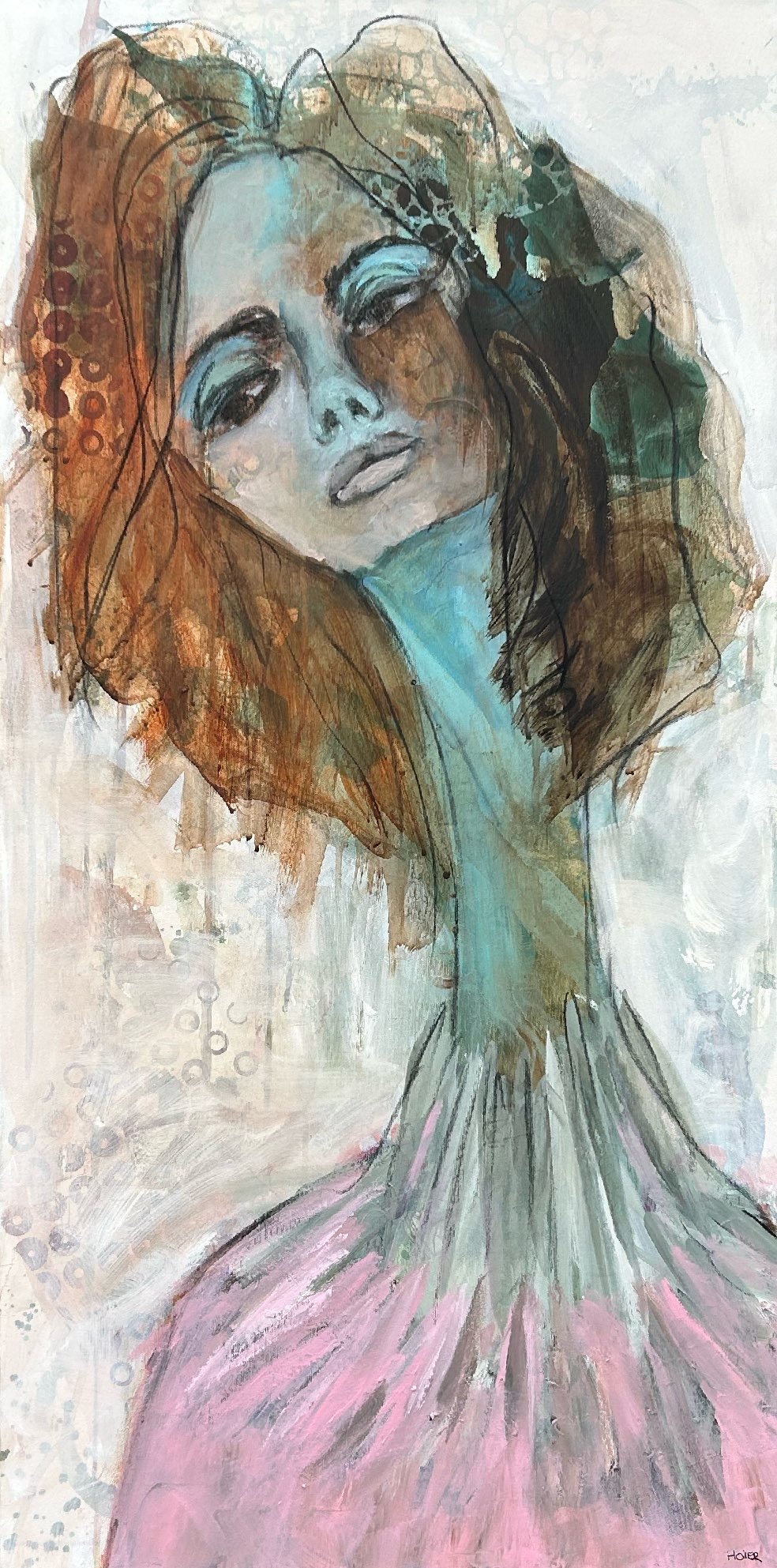 Abstrakt maleri, portr�t af kvinde Annemette Hoier 50x100cm