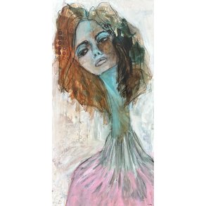 Abstrakt maleri, portr�t af kvinde Annemette Hoier 50x100cm