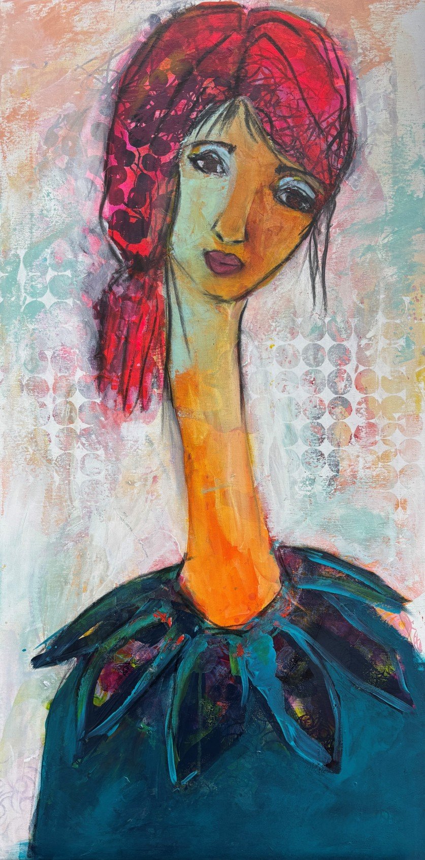 Abstrakt maleri, portr�t af kvinde Annemette Hoier 50x100cm