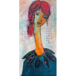Abstrakt maleri, portr�t af kvinde Annemette Hoier 50x100cm