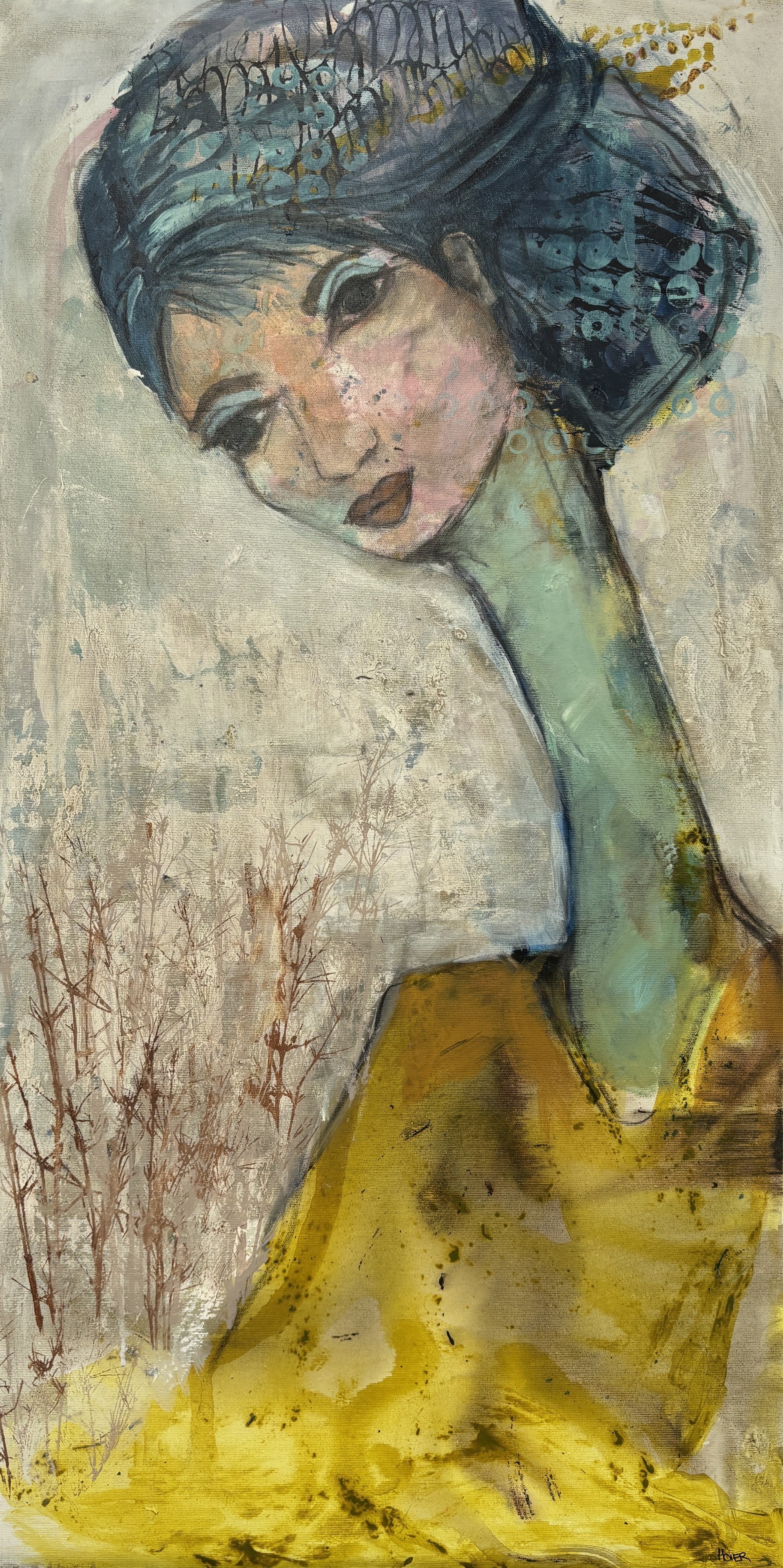 Abstrakt maleri, portr�t af kvinde Annemette Hoier 50x100cm