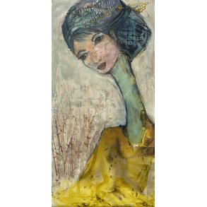 Abstrakt maleri, portr�t af kvinde Annemette Hoier 50x100cm