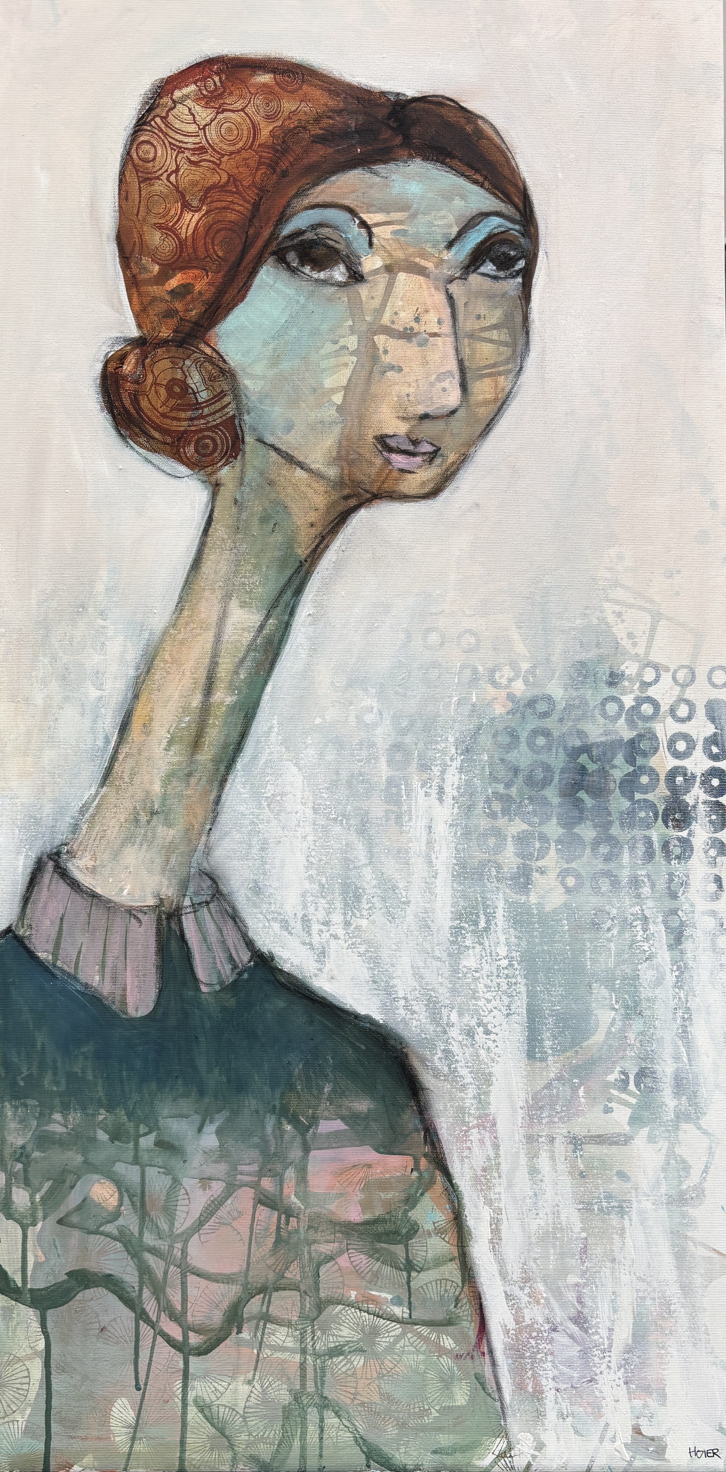 Abstrakt maleri, portr�t af kvinde Annemette Hoier 50x100cm