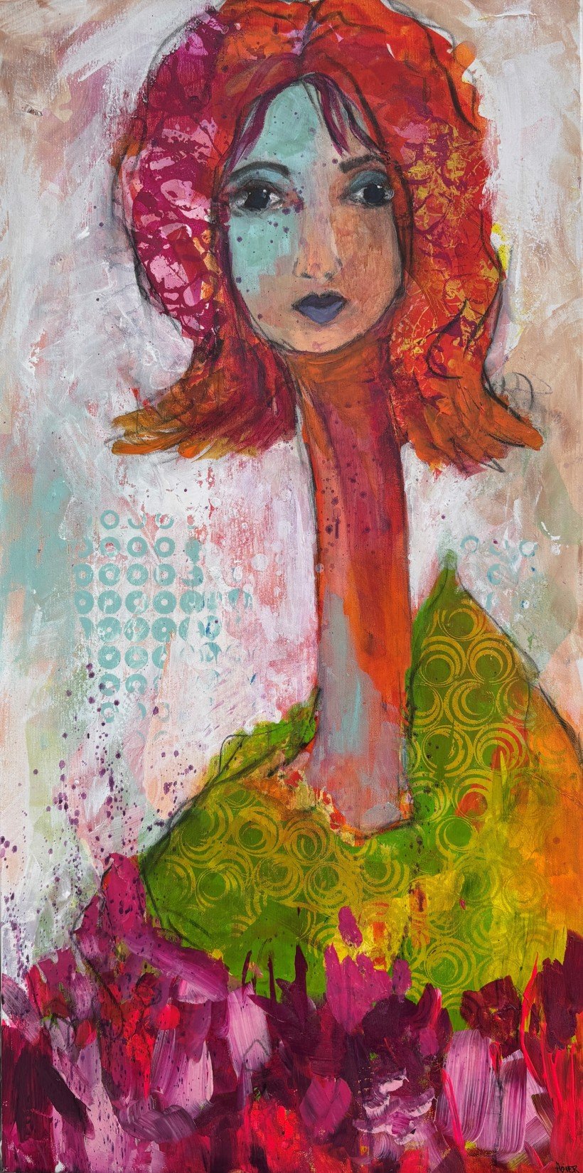 Abstrakt maleri, portr�t af kvinde Annemette Hoier 50x100cm