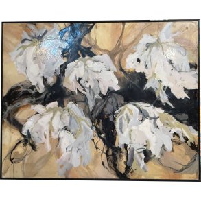 Abstrakt maleri i lyse farver, 80x100cm Lisbeth Gundersen