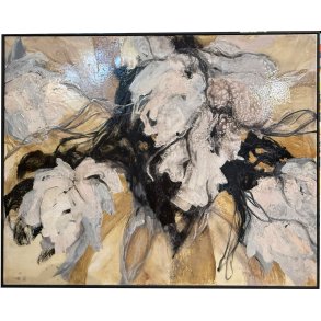 Abstrakt maleri i lyse farver, 80x100cm Lisbeth Gundersen