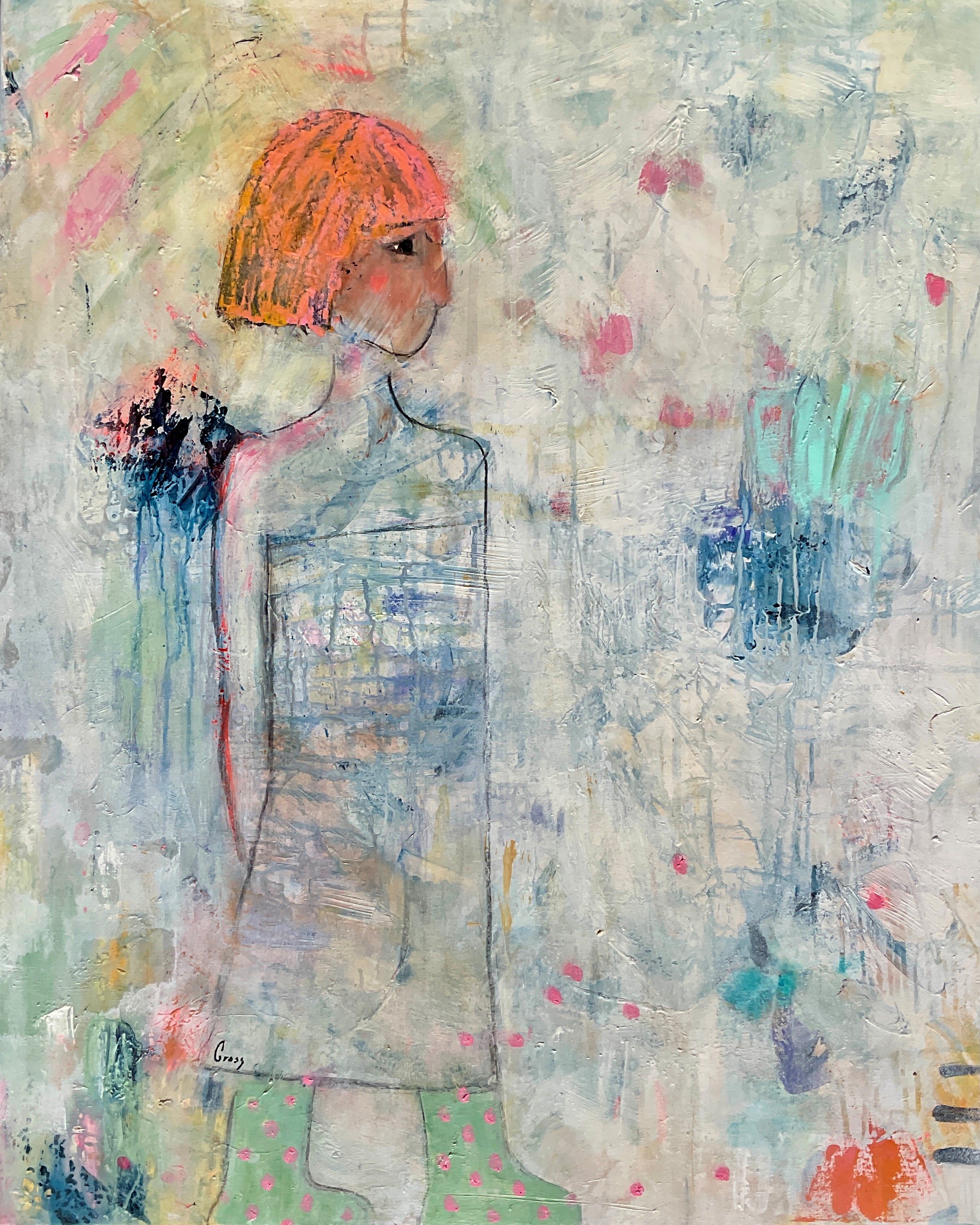 Pigen med gummist�vler, maleri af Inge Merete Gross, 80x100cm