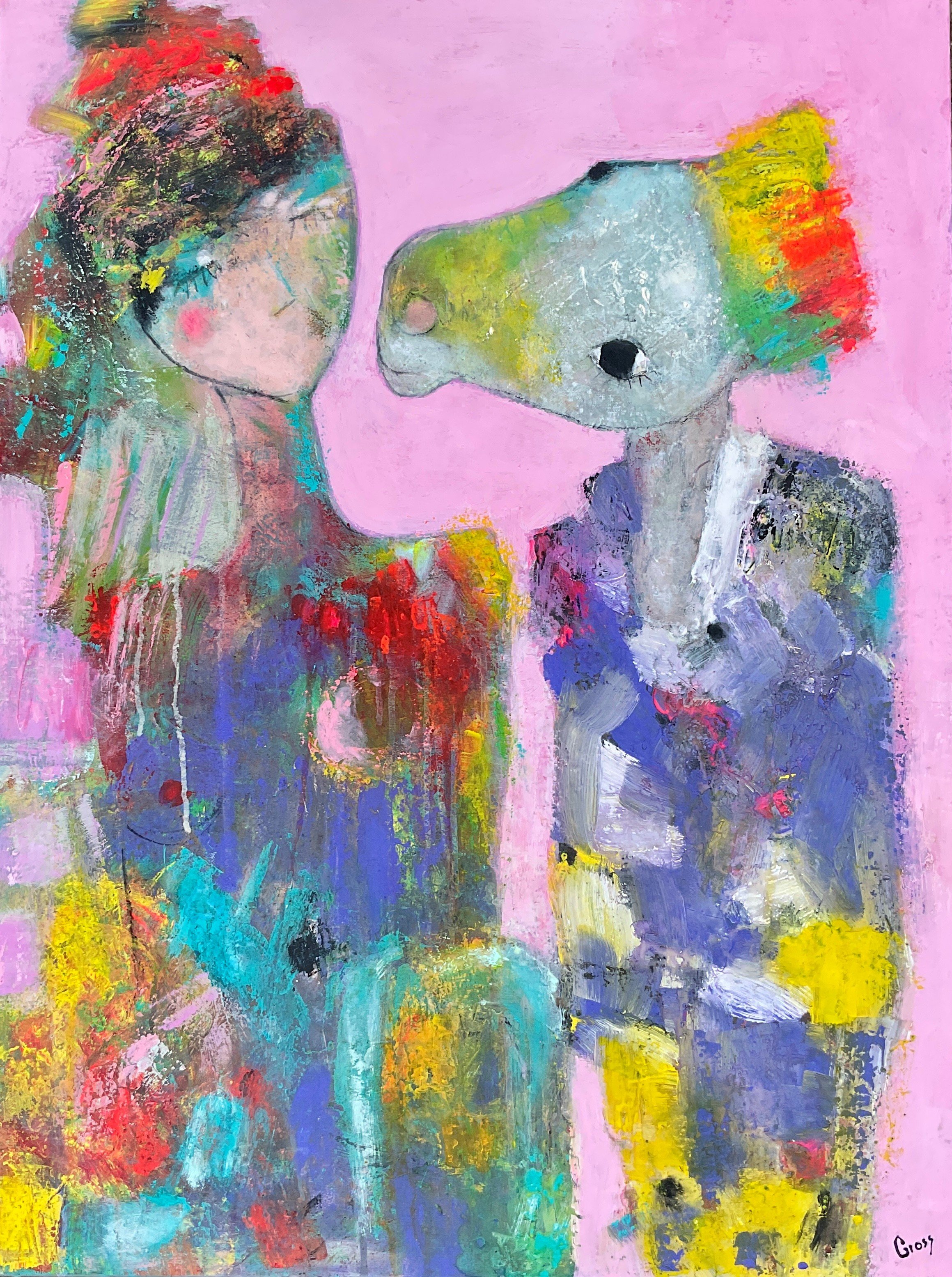 �sler kan ogs� forelske sig, maleri af Inge Merete Gross, 80x60cm