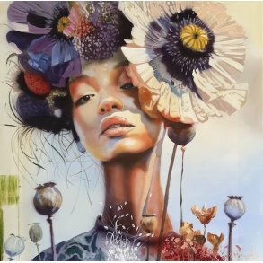 Bloom, 100x100cm maleri af Naja Duarte