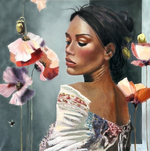 En delikat forbindelse, 100x100cm maleri af Naja Duarte