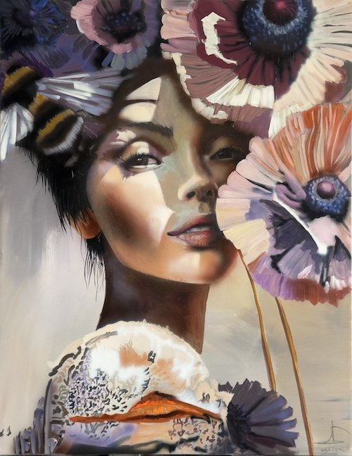 love at first buzz, 90x70cm maleri af Naja Duarte